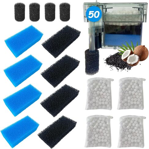 مجموعة صيانة حوض السمك البديلة من SHIGATSU المكونة من 4 قطع لفلتر الطاقة AquaClear 50، تتضمن حشوة إسفنجية لحوض السمك، وإسفنجة كربونية، ووسائط حيوية وإسفنجة ما قبل الفلتر in Kuwait