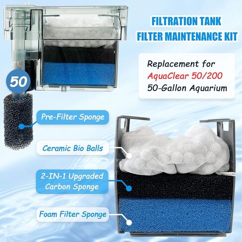 مجموعة صيانة حوض السمك البديلة من SHIGATSU المكونة من 4 قطع لفلتر الطاقة AquaClear 50، تتضمن حشوة إسفنجية لحوض السمك، وإسفنجة كربونية، ووسائط حيوية وإسفنجة ما قبل الفلتر in Kuwait