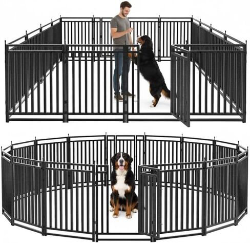 حظيرة لعب للكلاب، سياج خارجي للساحة بطول 101.6 سم ارتفاع مع 16 لوحة، قفص لعب قوي ومحمول للاستخدام الداخلي والخارجي للتخييم RV - أسود فضي in Kuwait