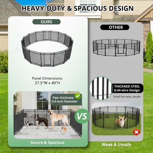 حظيرة لعب للكلاب، سياج خارجي للساحة بطول 101.6 سم ارتفاع مع 16 لوحة، قفص لعب قوي ومحمول للاستخدام الداخلي والخارجي للتخييم RV - أسود فضي in Kuwait