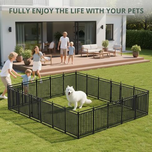 حظيرة لعب للكلاب، سياج خارجي للساحة بطول 101.6 سم ارتفاع مع 16 لوحة، قفص لعب قوي ومحمول للاستخدام الداخلي والخارجي للتخييم RV - أسود فضي in Kuwait