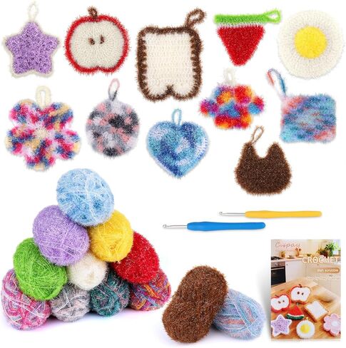 Coopay 12 Skeins Scrubby Yarn for Dishcloths, 1308 Yard, Polyester Sparkle Crochet Yarn for Scrubbies Crocheting with Crochet Hooks, Step-by-Step Video Tutorials, DIY Dishwashing Crafts for Adult in Saudi Arabia