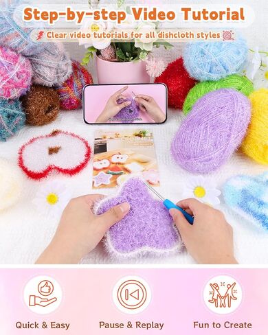 Coopay 12 Skeins Scrubby Yarn for Dishcloths, 1308 Yard, Polyester Sparkle Crochet Yarn for Scrubbies Crocheting with Crochet Hooks, Step-by-Step Video Tutorials, DIY Dishwashing Crafts for Adult in Saudi Arabia