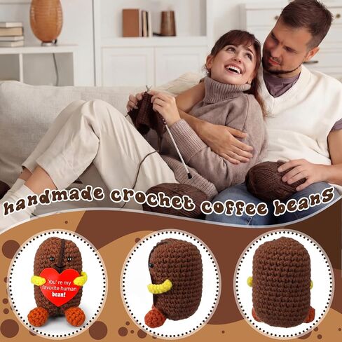 Jenaai مضحك هدايا عيد الحب لمحبي القهوة زوجة الزوج صديقها صديقة أفكار عيد ميلاد، اليدوية الكروشيه حبوب القهوة إيجابية صغيرة لطيف هدايا الكروشيه للأصدقاء in Kuwait