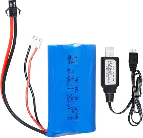 7.4V 1500mAh Rechargeable Li-ion Battery Pack with SM-2P Joint and USB Charging Cable for Double Sided RC Stunt Car Small RC Boat Tumbling Amphibious RC Car RC Truck RC SUV high Speed car in Saudi Arabia