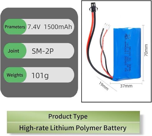 7.4V 1500mAh Rechargeable Li-ion Battery Pack with SM-2P Joint and USB Charging Cable for Double Sided RC Stunt Car Small RC Boat Tumbling Amphibious RC Car RC Truck RC SUV high Speed car in Saudi Arabia