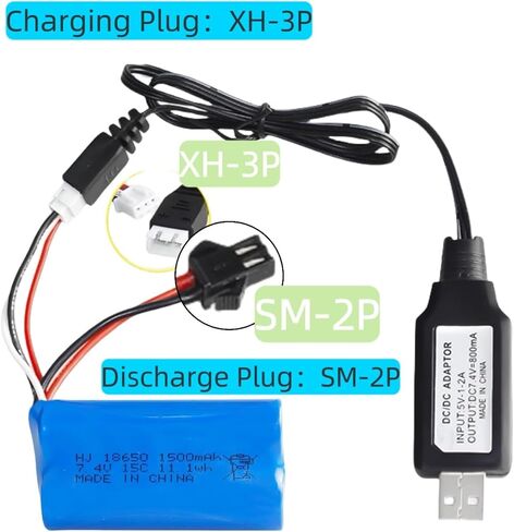7.4V 1500mAh Rechargeable Li-ion Battery Pack with SM-2P Joint and USB Charging Cable for Double Sided RC Stunt Car Small RC Boat Tumbling Amphibious RC Car RC Truck RC SUV high Speed car in Saudi Arabia