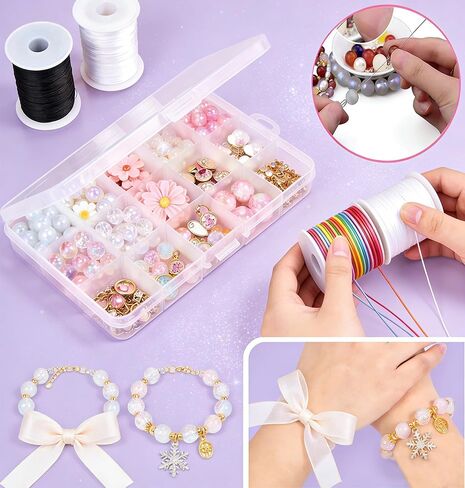 Stretchy Bracelet String Kit, 5 Rolls 1mm Elastic String for Jewelry Making, Beading Necklaces and DIY Crafts 820FT(White, Black, Rainbow) in Saudi Arabia