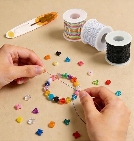 Stretchy Bracelet String Kit, 5 Rolls 1mm Elastic String for Jewelry Making, Beading Necklaces and DIY Crafts 820FT(White, Black, Rainbow) in Saudi Arabia