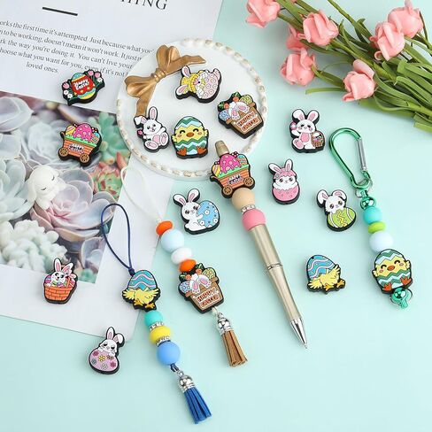 13 Pcs Easter Silicone Beads Animal Focal Beads Silicone Beads for Keychain Making for DIY Jewelry Bracelet Lanyard Making（Rabbit Easter Eggs） in Saudi Arabia