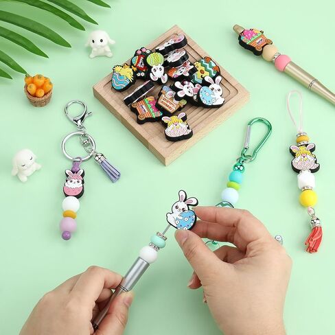 13 Pcs Easter Silicone Beads Animal Focal Beads Silicone Beads for Keychain Making for DIY Jewelry Bracelet Lanyard Making（Rabbit Easter Eggs） in Saudi Arabia