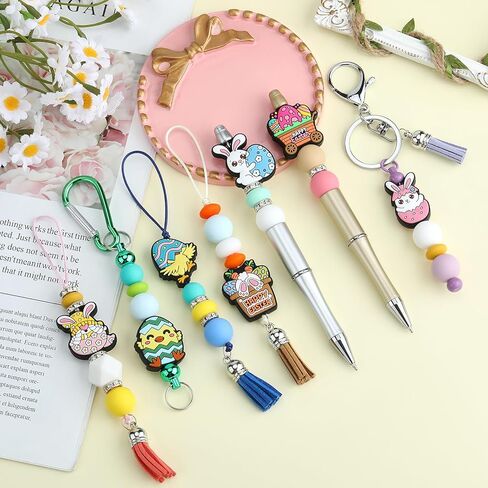 13 Pcs Easter Silicone Beads Animal Focal Beads Silicone Beads for Keychain Making for DIY Jewelry Bracelet Lanyard Making（Rabbit Easter Eggs） in Saudi Arabia