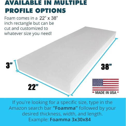 Foamma 3" x 22" x 38" High Density Upholstery Foam Cushion (Seat Replacement, Upholstery Sheet, Foam Padding) Made in USA! in Saudi Arabia