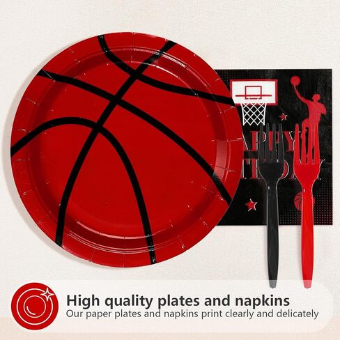 96Pcs Basketball Birthday Party Supplies Black Red Basketball Plates Forks and Napkins Happy Birthday Tableware Set for Boys Kids Teens Adult Sport Theme Party Decorations Serves 24 in Saudi Arabia