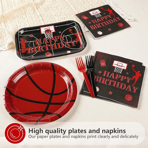 96Pcs Basketball Birthday Party Supplies Black Red Basketball Plates Forks and Napkins Happy Birthday Tableware Set for Boys Kids Teens Adult Sport Theme Party Decorations Serves 24 in Saudi Arabia