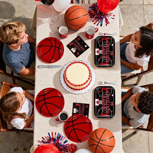 96Pcs Basketball Birthday Party Supplies Black Red Basketball Plates Forks and Napkins Happy Birthday Tableware Set for Boys Kids Teens Adult Sport Theme Party Decorations Serves 24 in Saudi Arabia