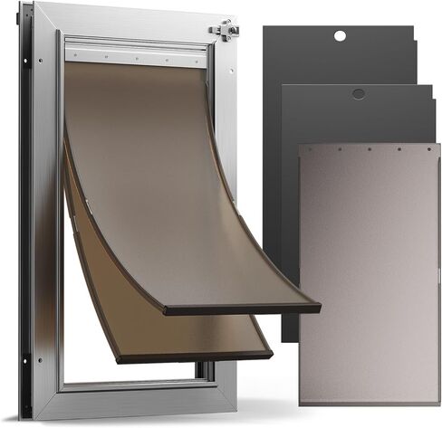 باب كلاب من الألومنيوم بالكامل مزود بغطاءين مغناطيسيين وغطاء بديل واحد، باب كبير للكلاب شديد التحمل للأبواب الخارجية، باب للكلاب مع لوحتين للإغلاق، أقفال ألمنيوم مزدوجة، للحيوانات الأليفة التي يصل وزنها إلى 110 رطل in Kuwait