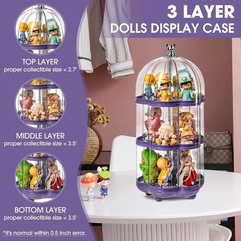360° Rotating Clear Acrylic Display Case for Collectibles,3-Layer Hobby Figure Display Case Box with Spinning Base,Figurine Display Shelf for Funko Pop,Pop Mart,Labubu,Amiibo & Hobby Models in Kuwait