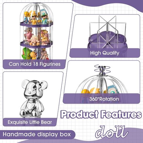 360° Rotating Clear Acrylic Display Case for Collectibles,3-Layer Hobby Figure Display Case Box with Spinning Base,Figurine Display Shelf for Funko Pop,Pop Mart,Labubu,Amiibo & Hobby Models in Kuwait