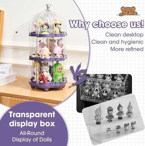 360° Rotating Clear Acrylic Display Case for Collectibles,3-Layer Hobby Figure Display Case Box with Spinning Base,Figurine Display Shelf for Funko Pop,Pop Mart,Labubu,Amiibo & Hobby Models in Kuwait