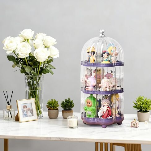 360° Rotating Clear Acrylic Display Case for Collectibles,3-Layer Hobby Figure Display Case Box with Spinning Base,Figurine Display Shelf for Funko Pop,Pop Mart,Labubu,Amiibo & Hobby Models in Kuwait