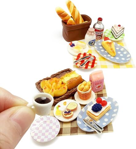 30pcs Miniature Breakfast Food Kit Cute 1:12 Mini Cakes Toast Dessert Juice Milk Plates Knife Fork Dollhouse Kitchen Scene Accessories Micro Landscape Decoration in Saudi Arabia