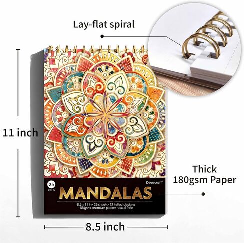كتاب تلوين ماندالا لاسترخاء البالغين من ديسكرافت - كتاب تلوين للكبار ذو تصميم حلزوني مع تصميمات رقائق ذهبية، هدايا لتخفيف القلق وتخفيف التوتر للنساء، صفحات تمزيقها مقاس 8.5 بوصة × 11 بوصة in Saudi Arabia