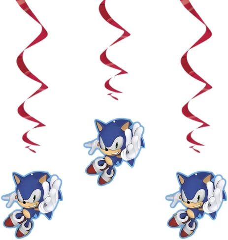 Sonic the Hedgehog Hanging Swirl Decorations (Pack of 3) - Eye-Catching Red & Blue Design, Perfect for Indoor & Outdoor Use in Saudi Arabia