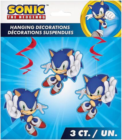 Sonic the Hedgehog Hanging Swirl Decorations (Pack of 3) - Eye-Catching Red & Blue Design, Perfect for Indoor & Outdoor Use in Saudi Arabia
