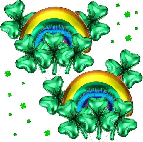 12 Pcs St. Patrick's Day Decorations Set Including 10 Shamrock Foil Clover Balloon and 2 Large Rainbow Balloons St Patricks Day Decorations for Irish Festival Party Supplies in Saudi Arabia