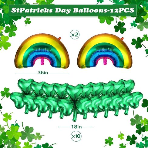 12 Pcs St. Patrick's Day Decorations Set Including 10 Shamrock Foil Clover Balloon and 2 Large Rainbow Balloons St Patricks Day Decorations for Irish Festival Party Supplies in Saudi Arabia