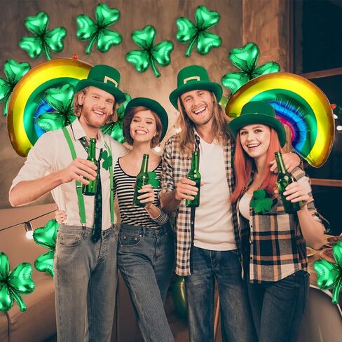 12 Pcs St. Patrick's Day Decorations Set Including 10 Shamrock Foil Clover Balloon and 2 Large Rainbow Balloons St Patricks Day Decorations for Irish Festival Party Supplies in Saudi Arabia