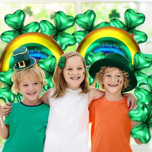 12 Pcs St. Patrick's Day Decorations Set Including 10 Shamrock Foil Clover Balloon and 2 Large Rainbow Balloons St Patricks Day Decorations for Irish Festival Party Supplies in Saudi Arabia