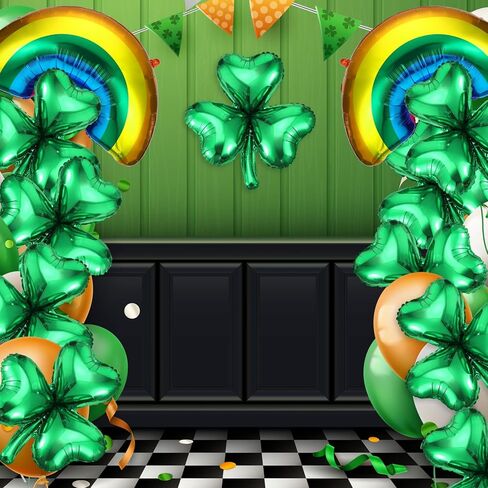 12 Pcs St. Patrick's Day Decorations Set Including 10 Shamrock Foil Clover Balloon and 2 Large Rainbow Balloons St Patricks Day Decorations for Irish Festival Party Supplies in Saudi Arabia