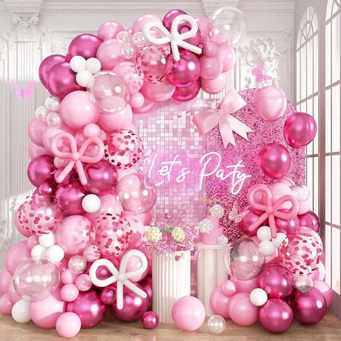 طقم قوس بالون وردي مغبر، بالون مزدوج محشو باللؤلؤ الوردي والأبيض والذهبي، بالونات كبيرة شفافة للفتيات وحفلات استقبال المولود الجديد وحفلات الزفاف وحفلات أعياد الميلاد in Kuwait