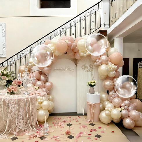 طقم قوس بالون وردي مغبر، بالون مزدوج محشو باللؤلؤ الوردي والأبيض والذهبي، بالونات كبيرة شفافة للفتيات وحفلات استقبال المولود الجديد وحفلات الزفاف وحفلات أعياد الميلاد in Kuwait