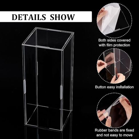 4.3x4.3x10Inch Clear Acrylic Display Case Self-Assembly Rectangle Acrylic Boxes for Display Dustproof Protection Showcase with Matte Black Base Display Case for Action Figures in Saudi Arabia