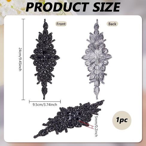 FINGERINSPIRE زجاج حجر الراين زين بقع 9.4x3.7 بوصة الحديد على/خياطة على اللون النفاث كريستال حجر الراين بقع الأزهار الزفاف حزام الزفاف الديكور DIY بها بنفسك الحرفية Hanfwork الملابس زي الديكور in Saudi Arabia