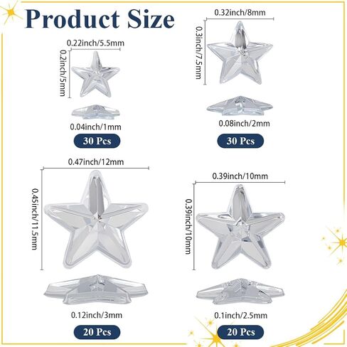 100Pcs 4 Sizes Star Shaped Sew on Rhinestones Clear Mini Crystal Stars Bulk No Hole Acrylic Rhinestone Silver Flat Plated Back Gems for Jewelry Making Crafts Wedding Clothes Bags Party DIY in Saudi Arabia