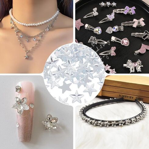 100Pcs 4 Sizes Star Shaped Sew on Rhinestones Clear Mini Crystal Stars Bulk No Hole Acrylic Rhinestone Silver Flat Plated Back Gems for Jewelry Making Crafts Wedding Clothes Bags Party DIY in Saudi Arabia