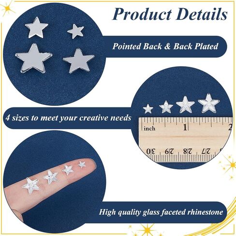 100Pcs 4 Sizes Star Shaped Sew on Rhinestones Clear Mini Crystal Stars Bulk No Hole Acrylic Rhinestone Silver Flat Plated Back Gems for Jewelry Making Crafts Wedding Clothes Bags Party DIY in Saudi Arabia
