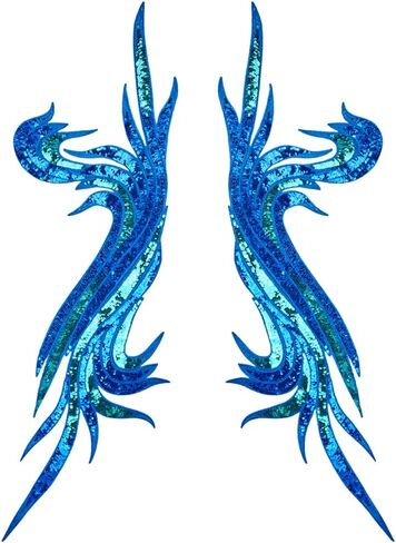 MAYJOYDIY 1 Pair Red Gold Sequin Phoenix Tail Embroidered Appliques 27.8x10.8 Inch Feather Sewing on Patches for Wedding Dress Evening Gown Pillow Curtain Tablecloth in Saudi Arabia