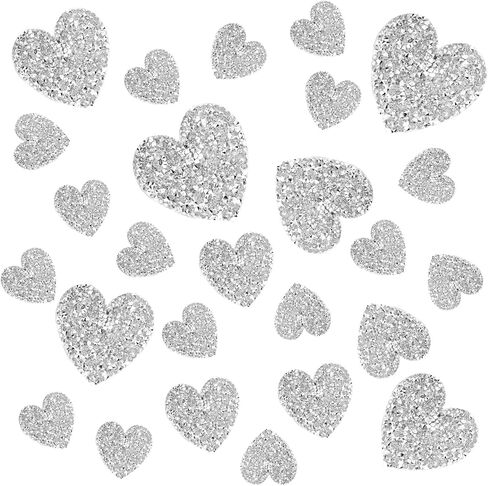 26 Pcs Heart Shape Rhinestone Iron On Patches Adhesive Hot Glue Glitter Silver Rhinestone Love Hearts Crystal Patches for Clothes, Jeans, Shoes, Hats in Saudi Arabia