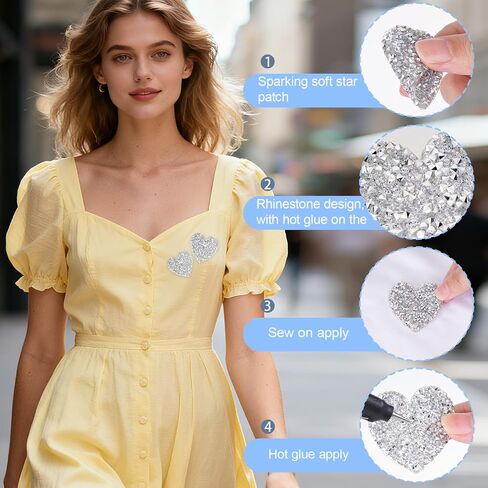 26 Pcs Heart Shape Rhinestone Iron On Patches Adhesive Hot Glue Glitter Silver Rhinestone Love Hearts Crystal Patches for Clothes, Jeans, Shoes, Hats in Saudi Arabia