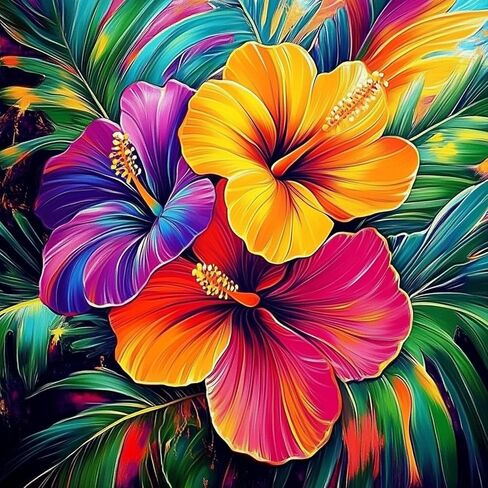 Miwixy Flowers Diamond Art Kits for Adults,Colorful Flowers Diamond Painting Kit,5D Full Drill Hibiscus Diamond Dots Paintings,Round Diamond Art Canvas for Beginners Home Wall Decor12x12inch in Saudi Arabia