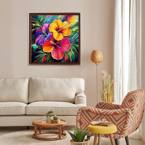 Miwixy Flowers Diamond Art Kits for Adults,Colorful Flowers Diamond Painting Kit,5D Full Drill Hibiscus Diamond Dots Paintings,Round Diamond Art Canvas for Beginners Home Wall Decor12x12inch in Saudi Arabia