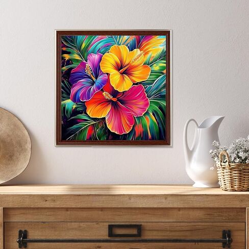 Miwixy Flowers Diamond Art Kits for Adults,Colorful Flowers Diamond Painting Kit,5D Full Drill Hibiscus Diamond Dots Paintings,Round Diamond Art Canvas for Beginners Home Wall Decor12x12inch in Saudi Arabia