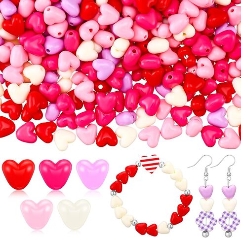 600 Pcs Valentine's Day Acrylic Heart Beads 10mm Red White Heart Spacer Beads Romantic Love Pendant Craft Kits for Valentine Women DIY Jewelry Making Craft Party Supplies in Saudi Arabia
