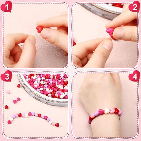 600 Pcs Valentine's Day Acrylic Heart Beads 10mm Red White Heart Spacer Beads Romantic Love Pendant Craft Kits for Valentine Women DIY Jewelry Making Craft Party Supplies in Saudi Arabia