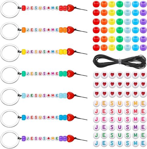 Ferreve 35 Set Jesus Loves Me Bead Keychains Craft Kit Christian Crafts Bulk DIY Religious Faith Bead Key Chain with Letter Heart Shape Beads Key Ring for Christian Gifts VBS Jewelry Making in Saudi Arabia